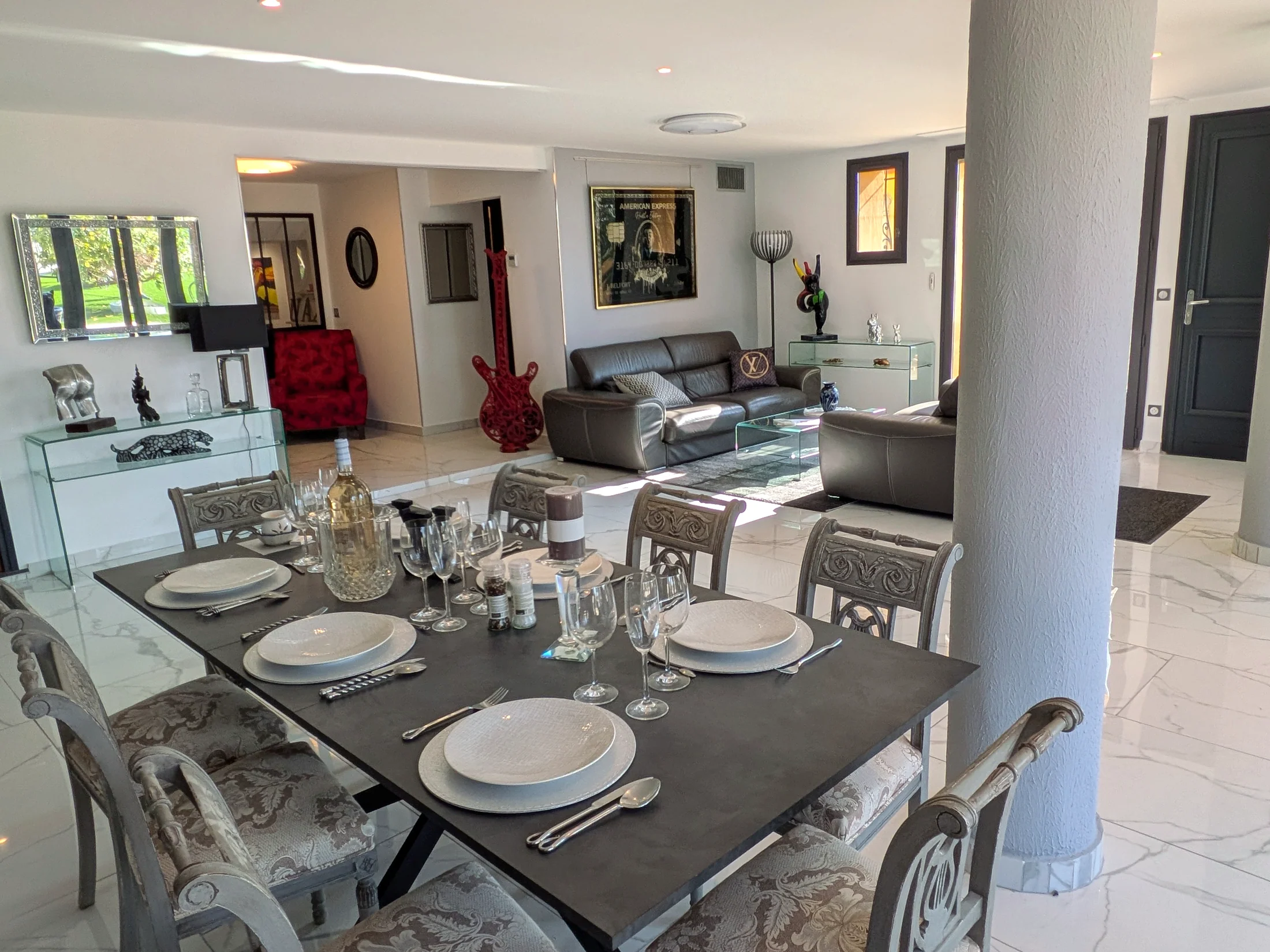 Living room and dining area together